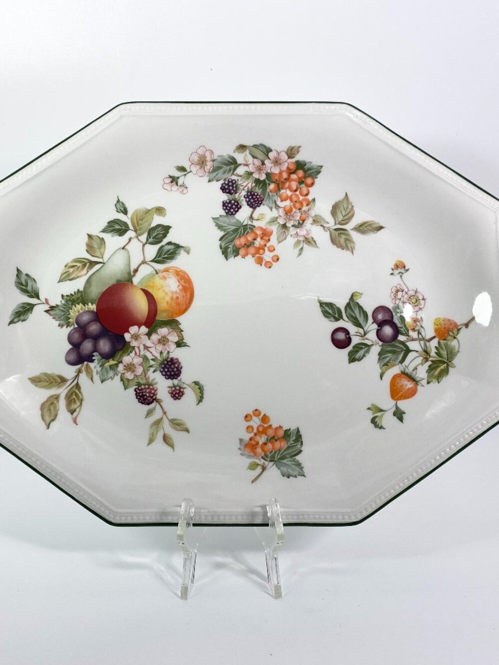 Johnson Bros Fresh Fruit Octagonal Serving Platter Plate Green Rim England